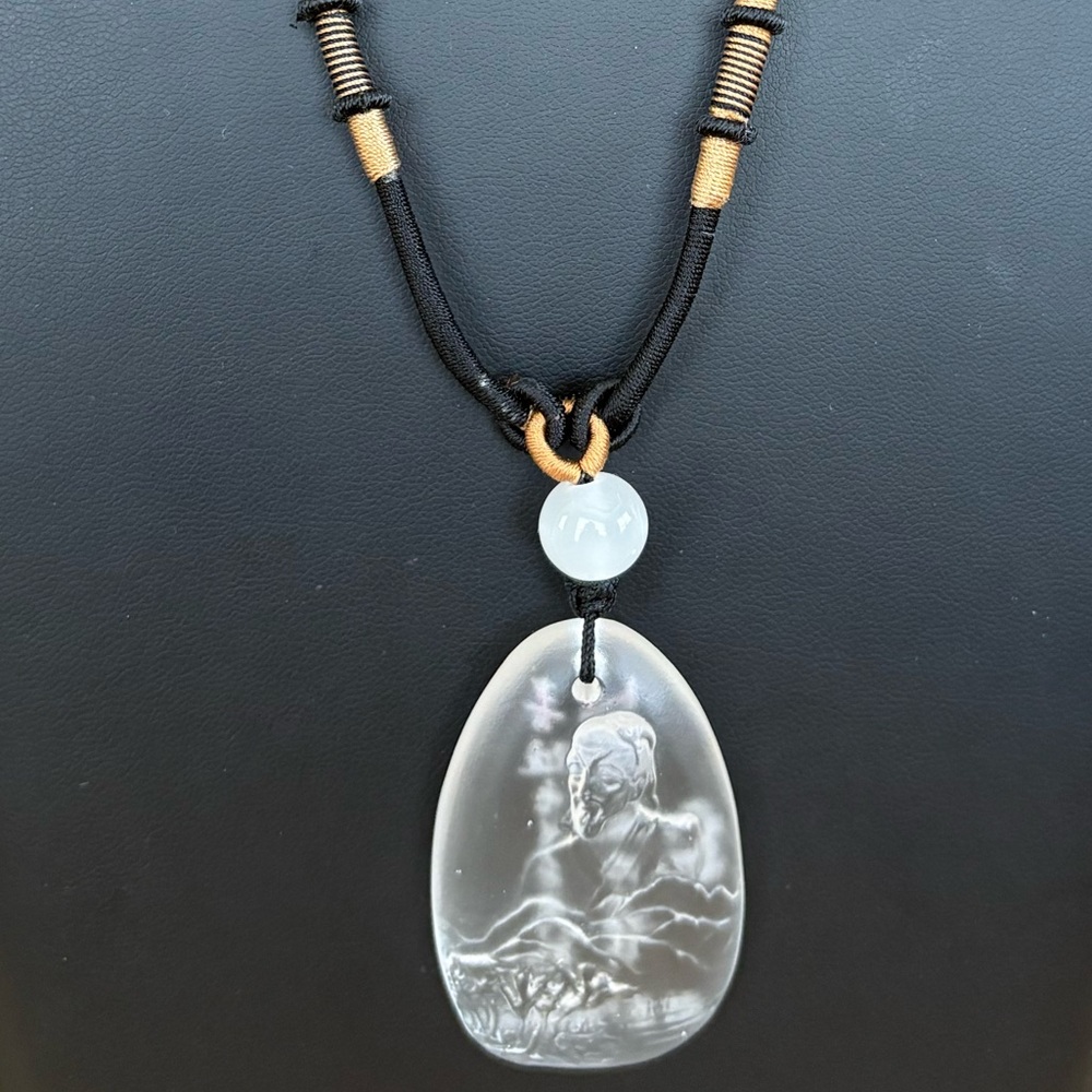 Vintage religious carved necklace Taoist saint